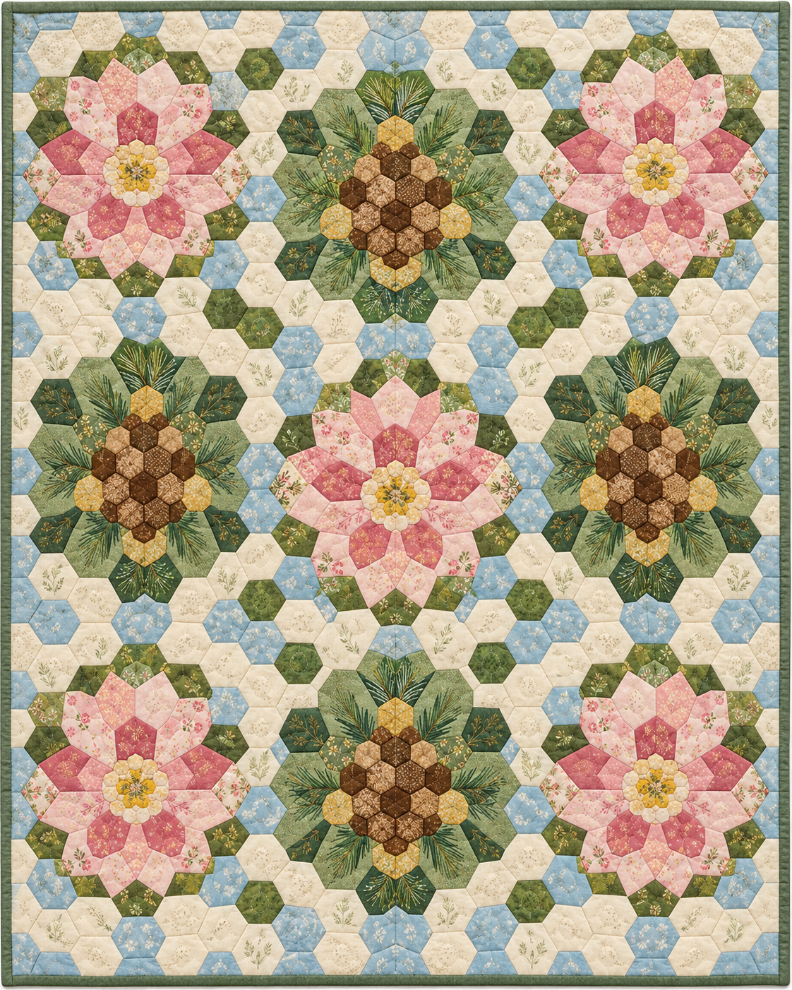 Montana Garden Hexagons quilt blanket design