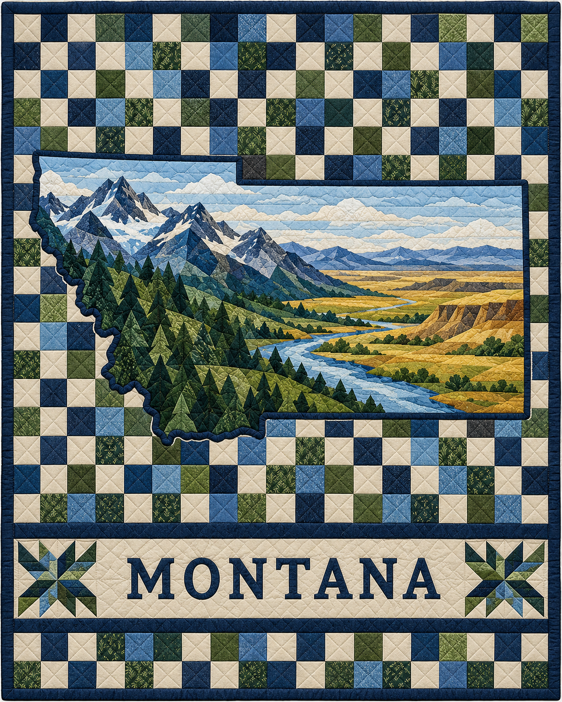 Montana Map Mosaic quilt blanket design