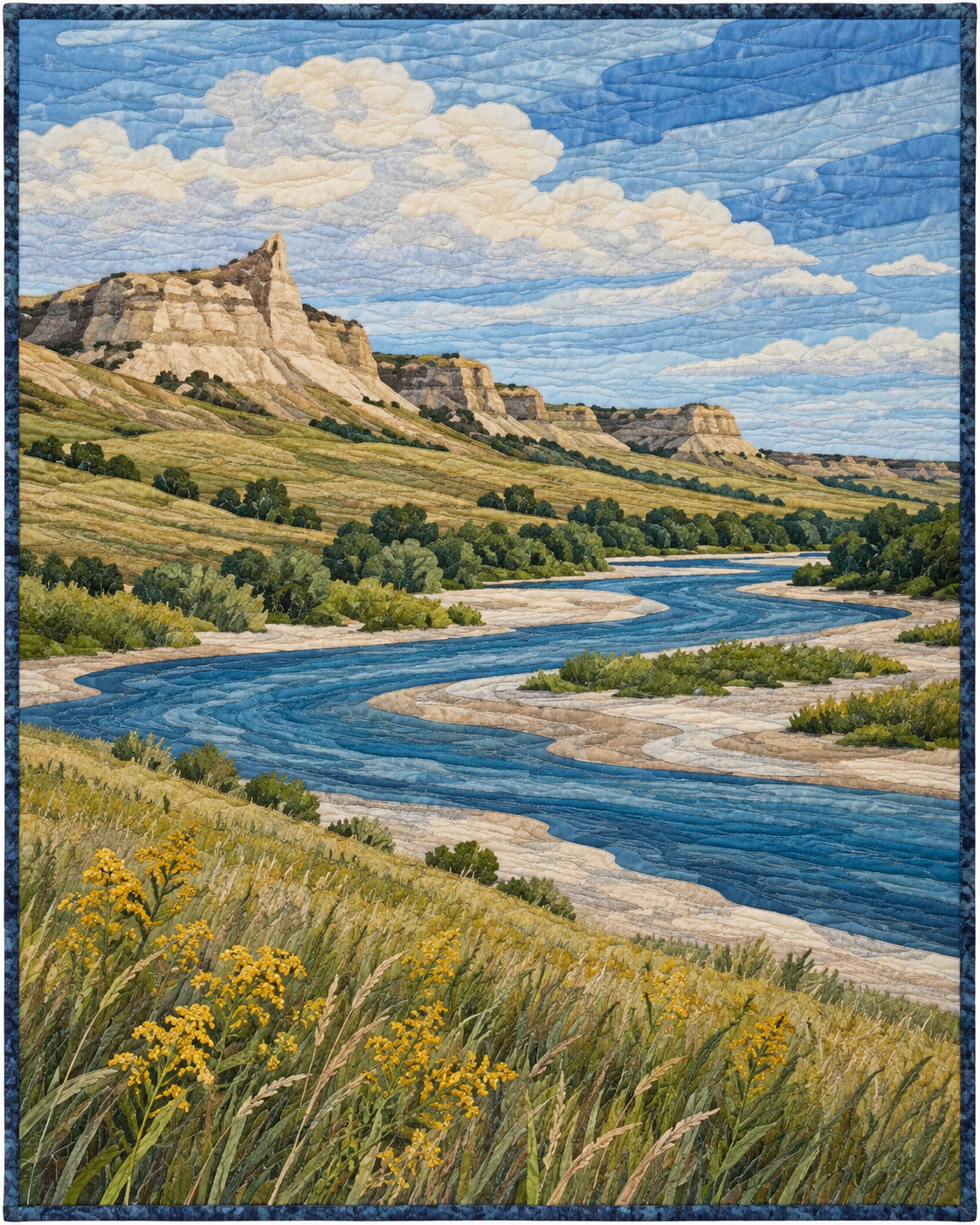 Nebraska River Landscape quilt blanket design