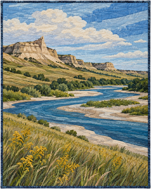 Nebraska River Landscape quilt blanket design