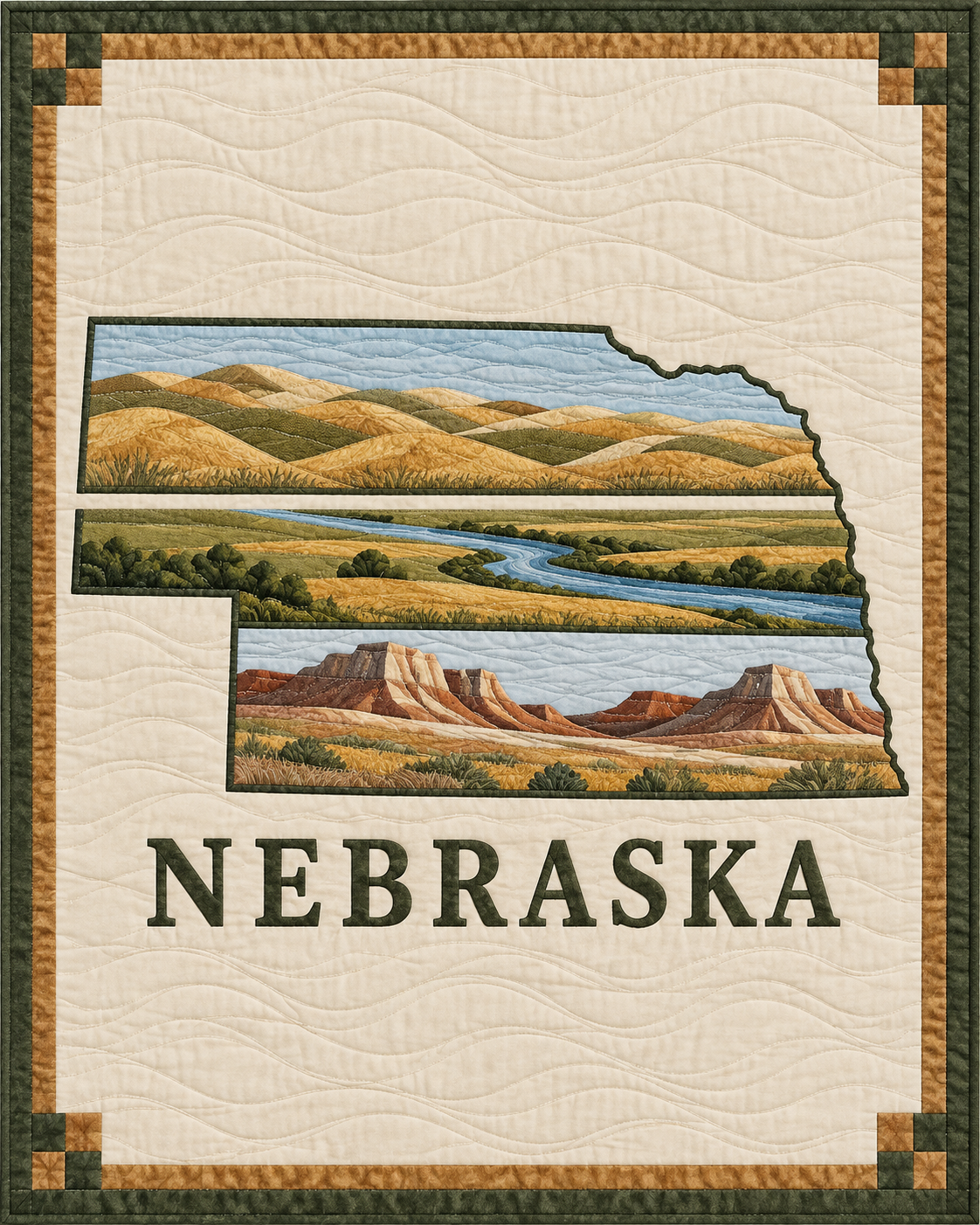 Nebraska State Silhouette quilt blanket design