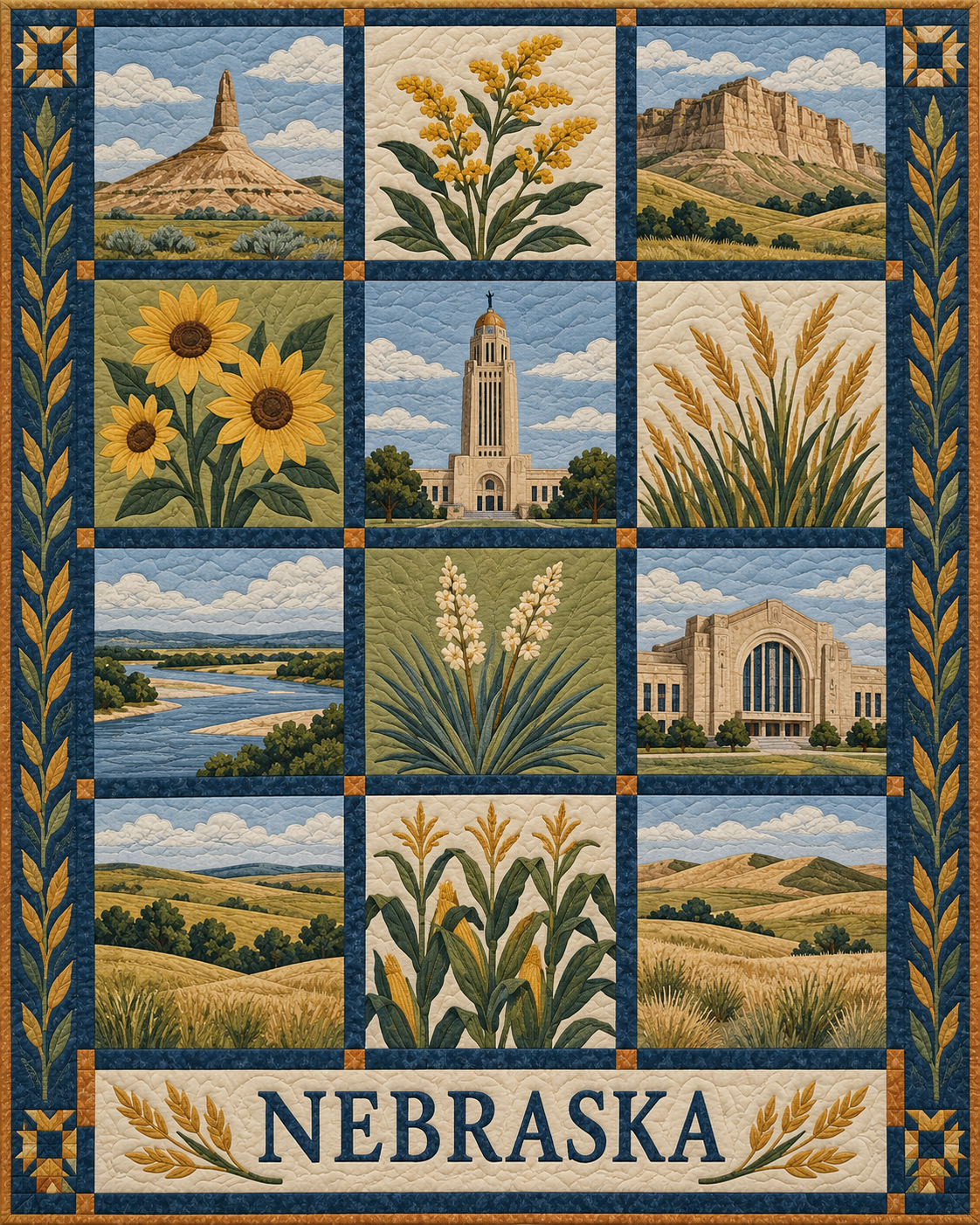Nebraska Heritage Album quilt blanket design