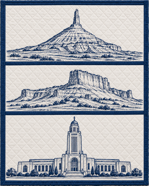Nebraska Landmark Bluework quilt blanket design