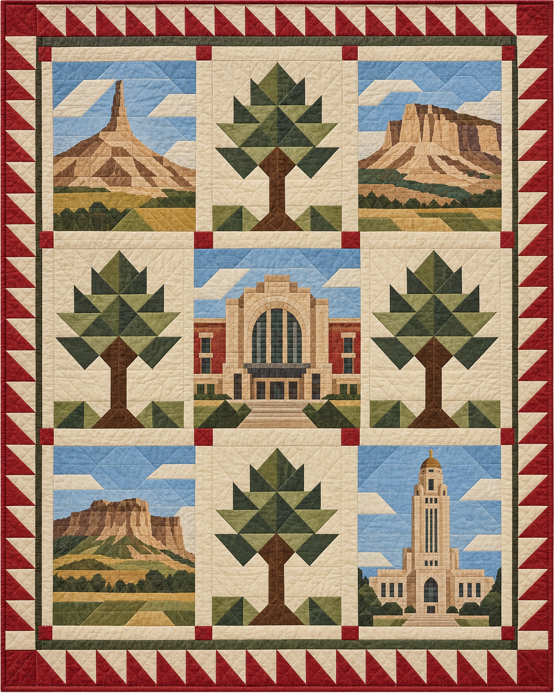 Nebraska Town Houses quilt blanket design