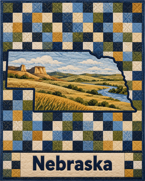 Nebraska Map Mosaic quilt blanket design