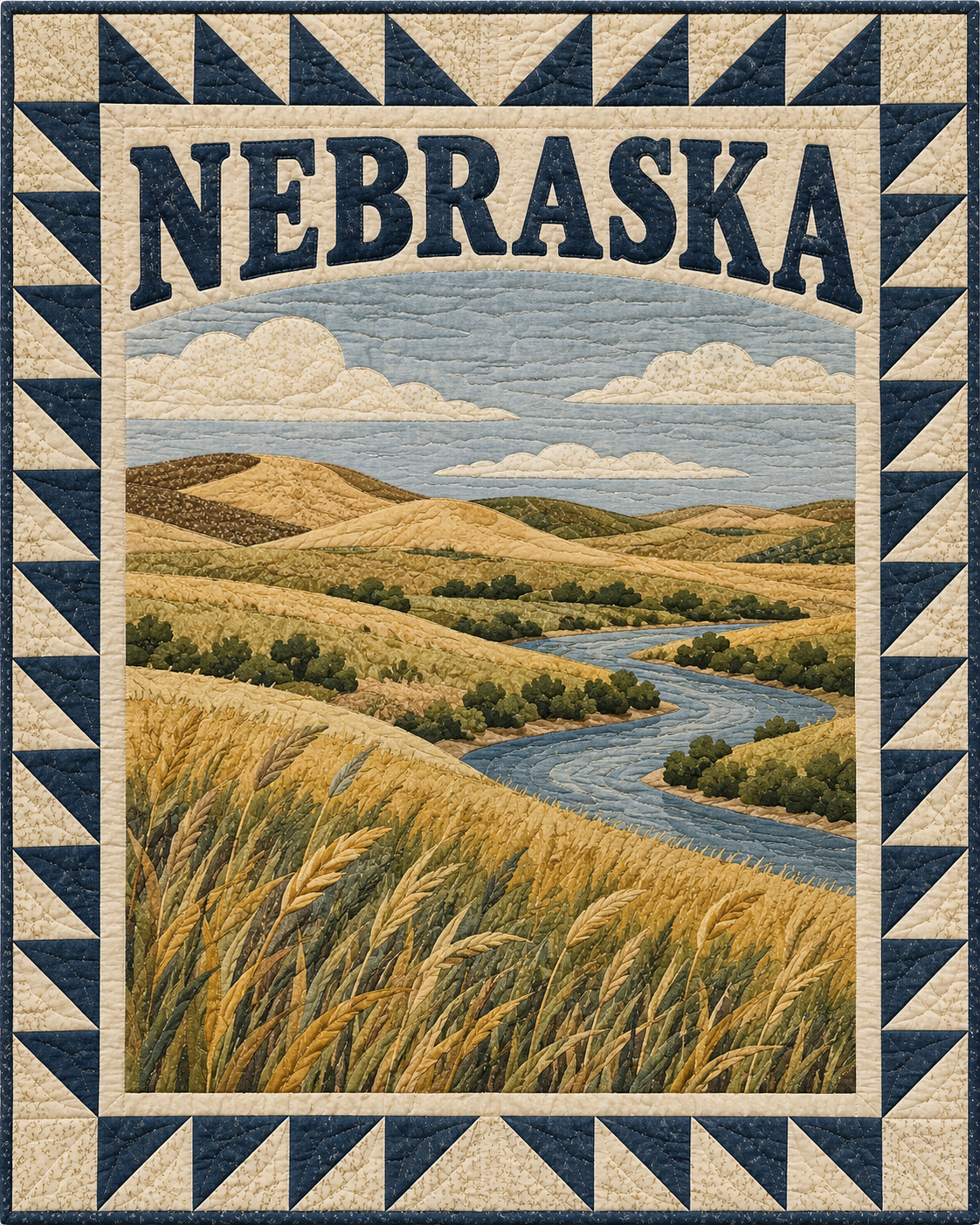 Nebraska Scenic Postcard quilt blanket design