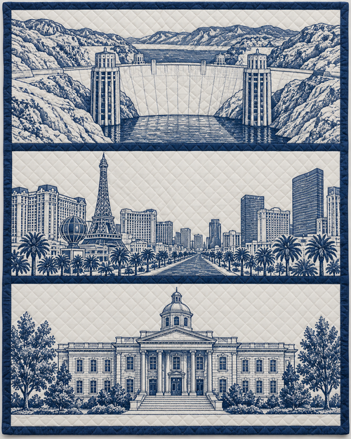 Nevada Landmark Bluework quilt blanket design
