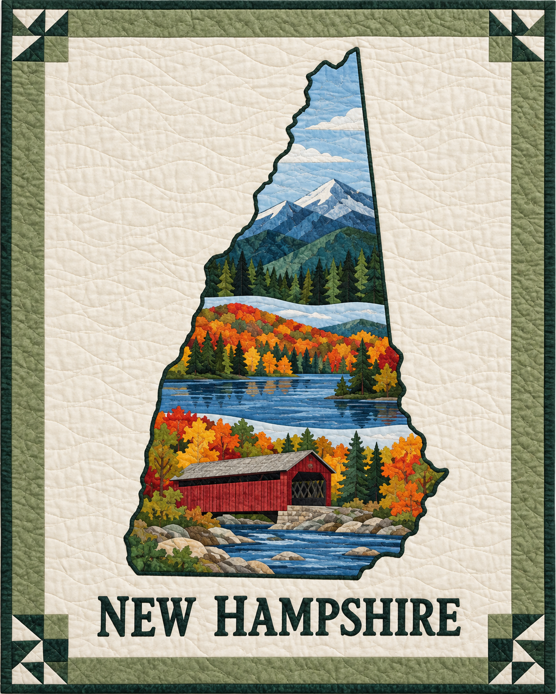 New Hampshire State Silhouette quilt blanket design
