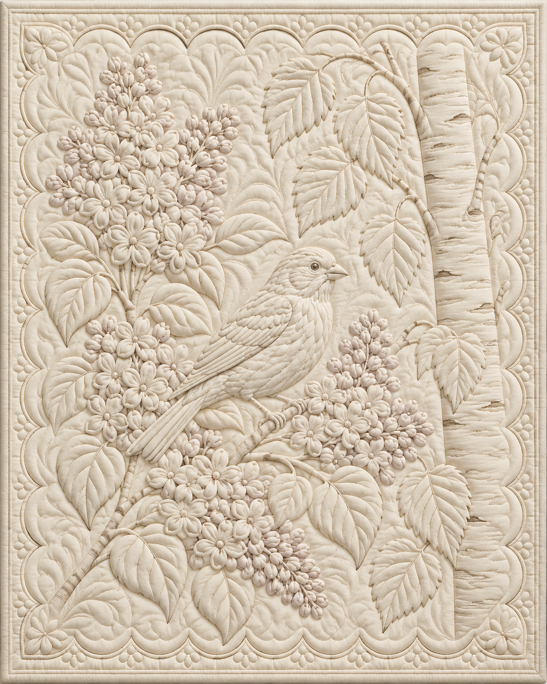 New Hampshire Botanical Whitework quilt blanket design
