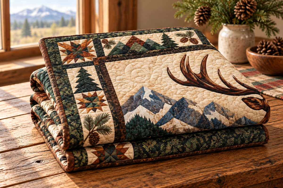 Mountain Elk TD141026892 Quilt Blanket folded mockup