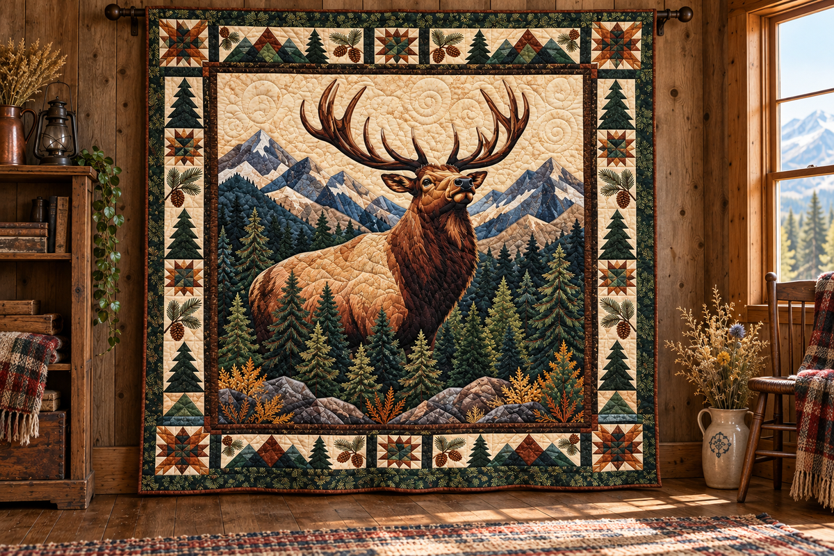 Mountain Elk TD141026892 Quilt Blanket hanging mockup
