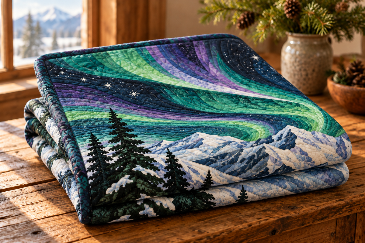 Alaska Aurora Over The Range TD181026106 Quilt Blanket folded mockup