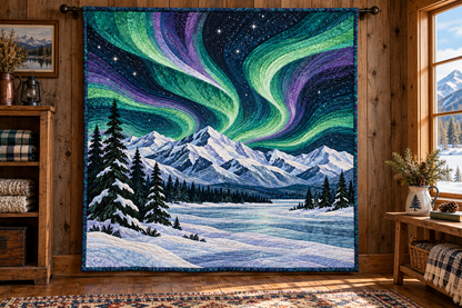 Alaska Aurora Over The Range TD181026106 Quilt Blanket hanging mockup