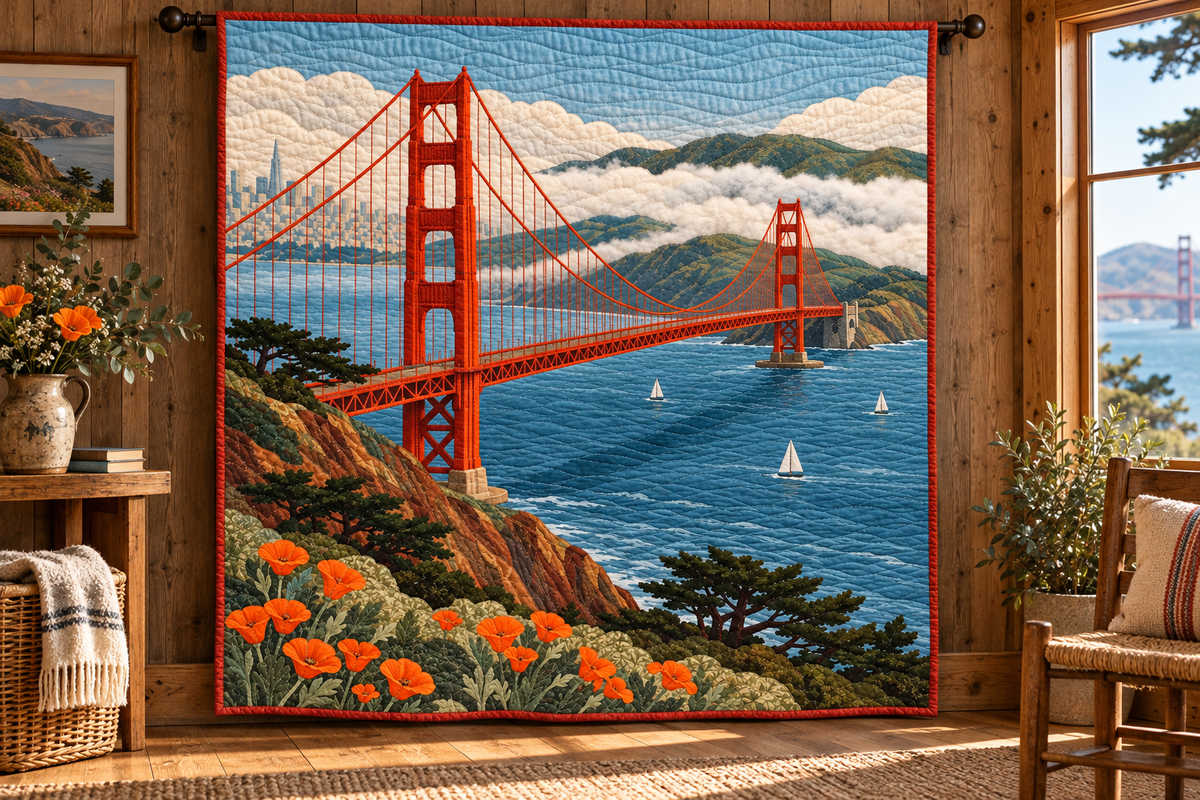 California Golden Gate Threads TD181026121 Quilt Blanket hanging mockup