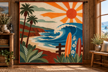 California Pacific Surf Song TD181026123 Quilt Blanket hanging mockup