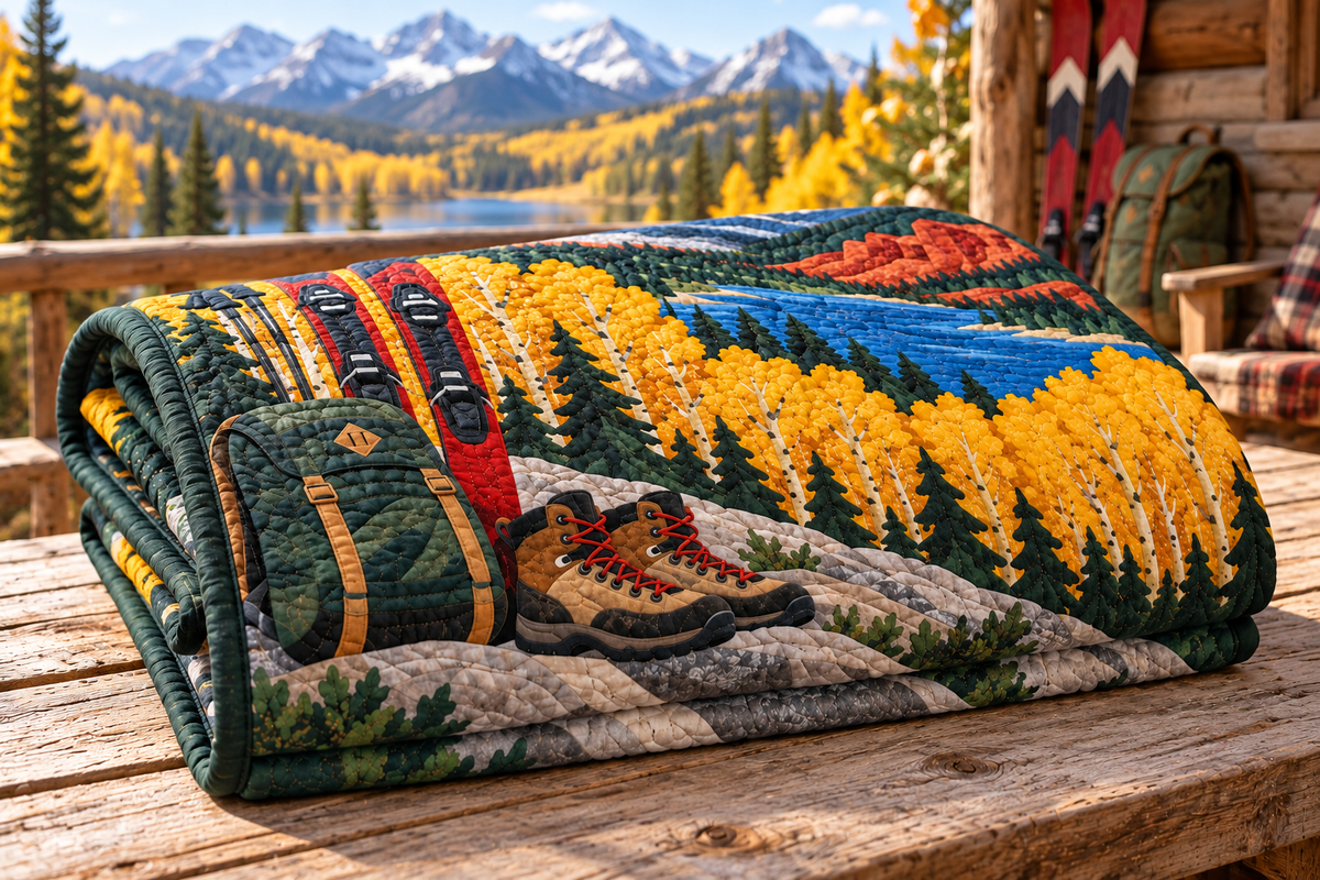 Colorado High Country Weekends TD181026129 Quilt Blanket folded in a setting matching its design