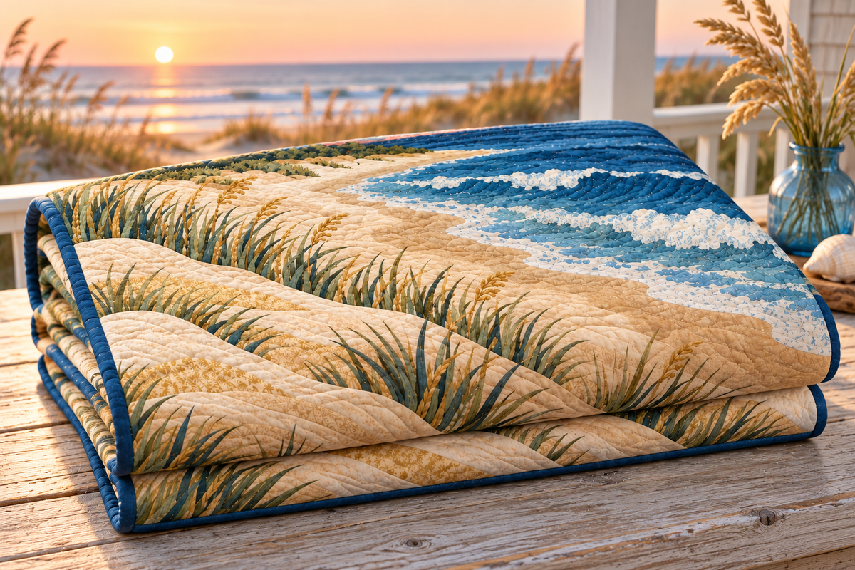 Delaware Henlopen Dune Light TD181026139 Quilt Blanket folded in a setting matching its design