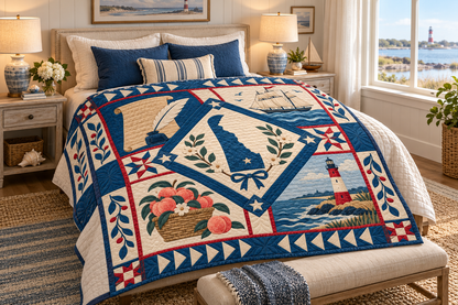 Delaware Liberty In Stitches TD181026140 Quilt Blanket bed mockup in a design-matched room