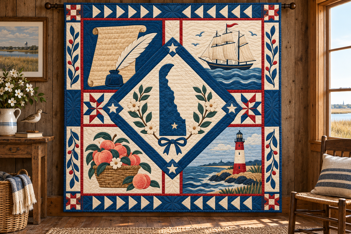 Delaware Liberty In Stitches TD181026140 Quilt Blanket hanging mockup