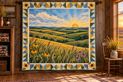 Kansas Flint Hills Wind TD181026176 Quilt Blanket hanging in a themed indoor cabin