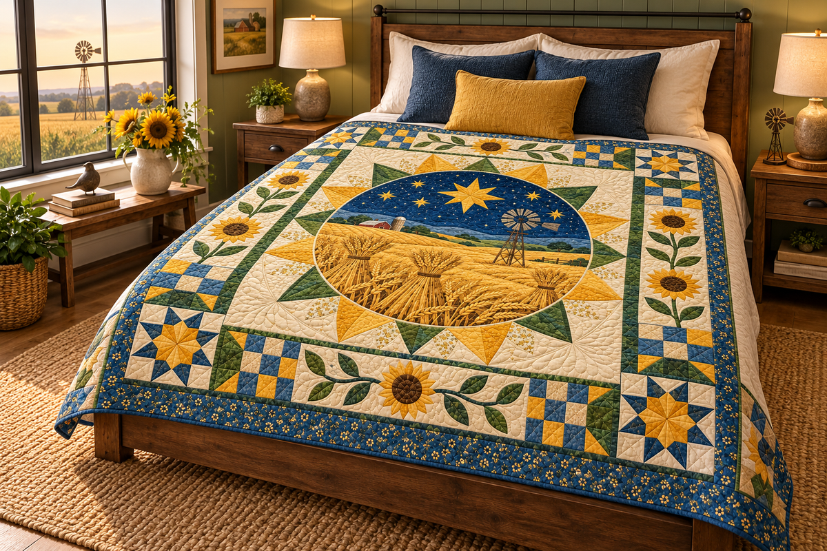 Kansas To The Stars TD181026180 Quilt Blanket bed mockup in a design-matched room