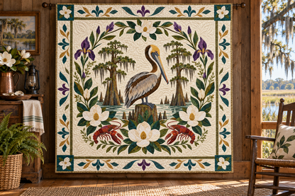 Louisiana Magnolia Pelican TD181026188 Quilt Blanket hanging mockup