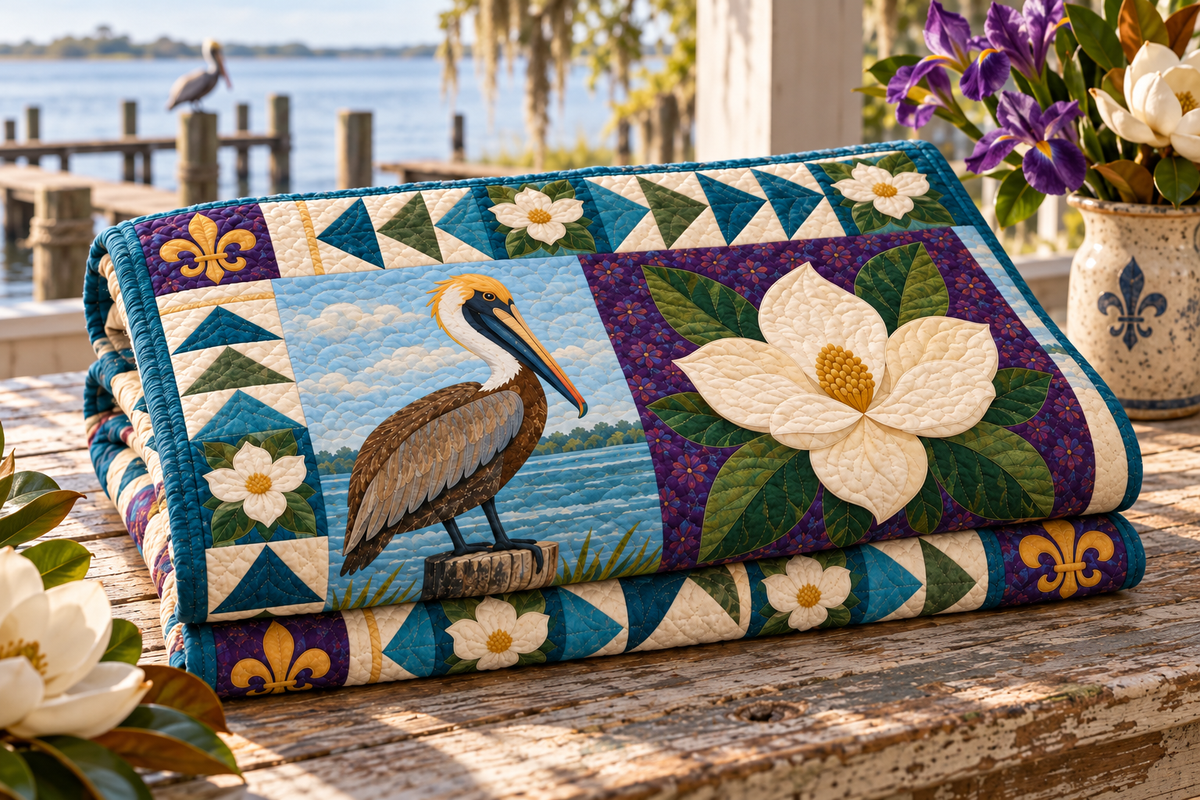 Louisiana Pelican State Pride TD181026189 Quilt Blanket folded in a setting matching its design