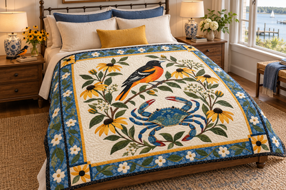 Maryland Oriole And Susans TD181026199 Quilt Blanket bed mockup in a design-matched room