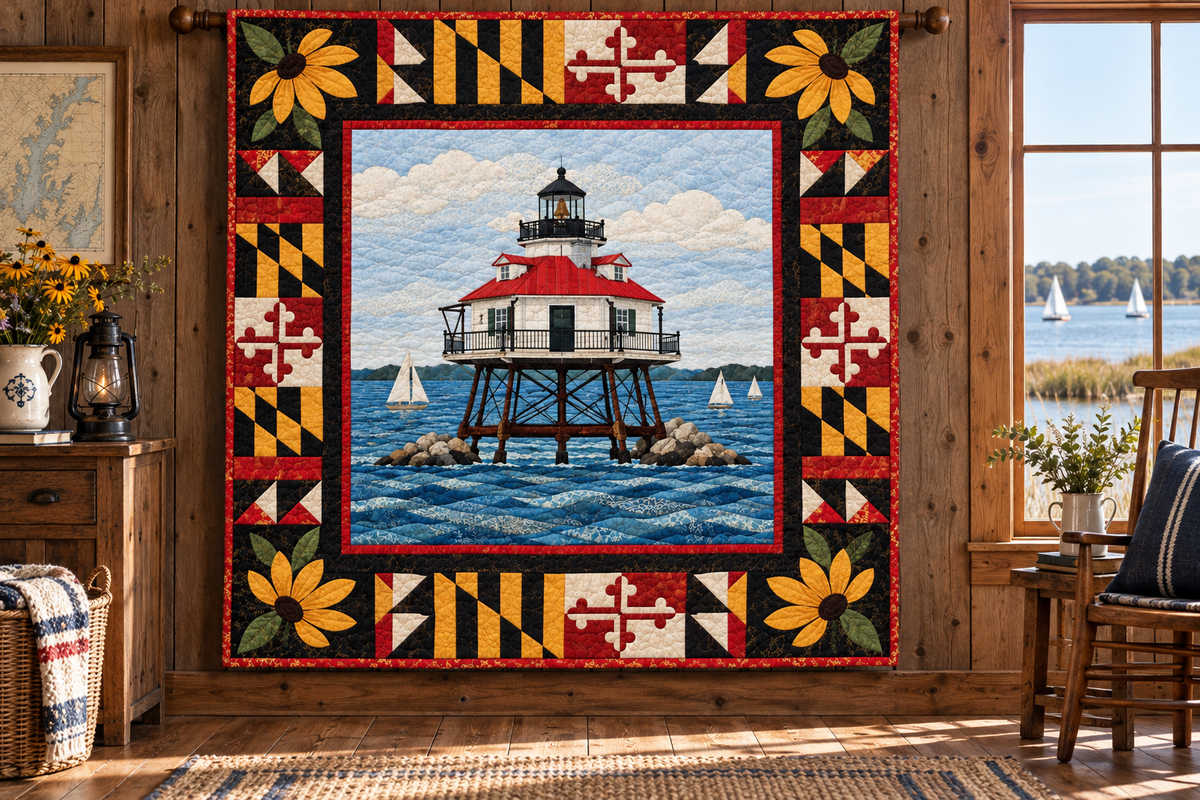 Maryland Thomas Point Beacon TD181026200 Quilt Blanket hanging mockup