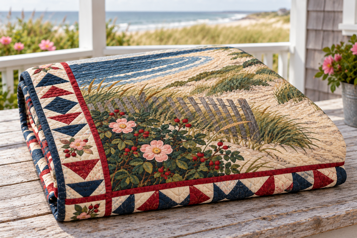 Massachusetts Cape Cod Hush TD181026203 Quilt Blanket folded in a setting matching its design