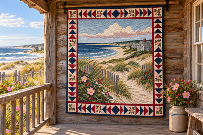 Massachusetts Cape Cod Hush TD181026203 Quilt Blanket hanging in a themed outdoor cabin