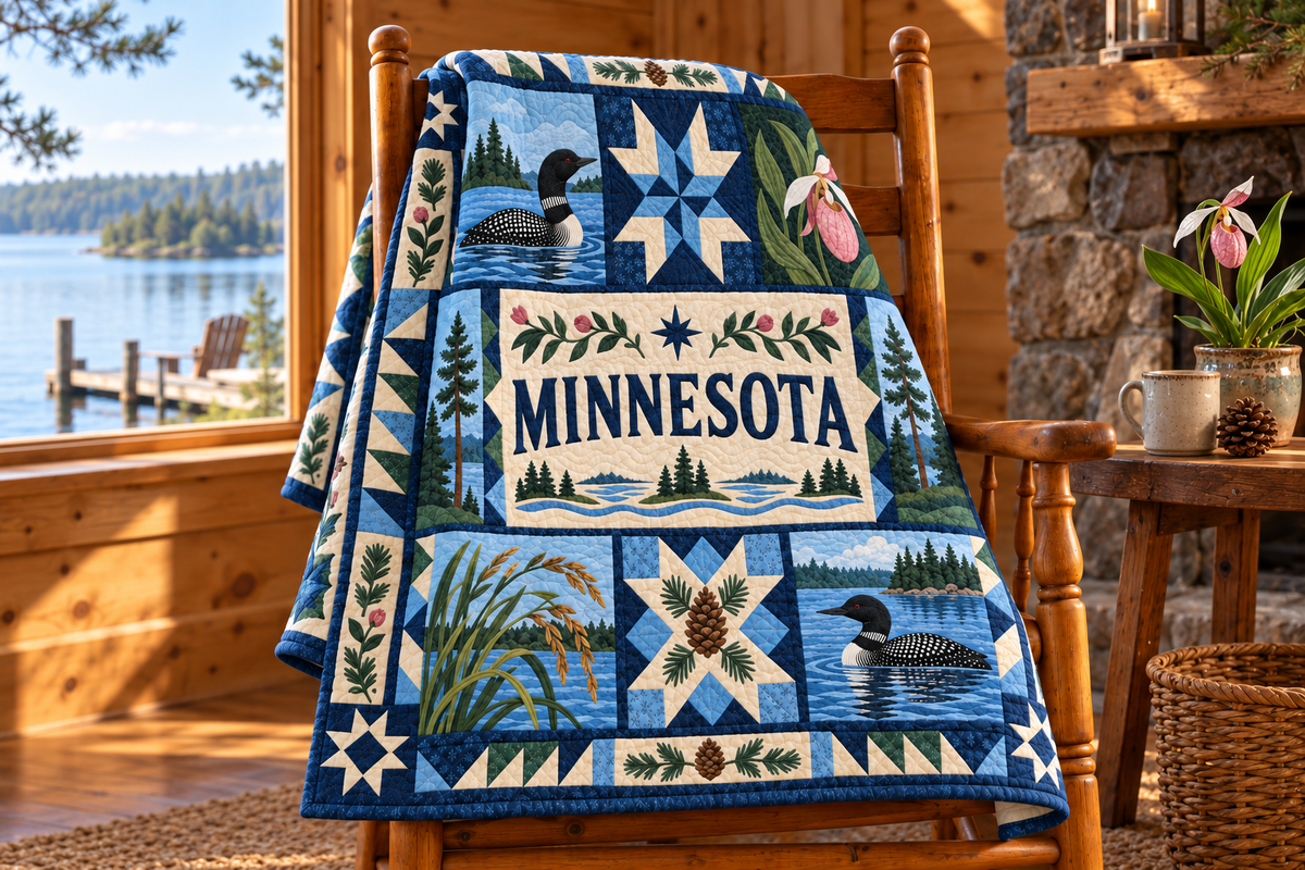 Minnesota North Star Home TD181026213 Quilt Blanket draped over a wooden chair in a setting inspired by the quilt design
