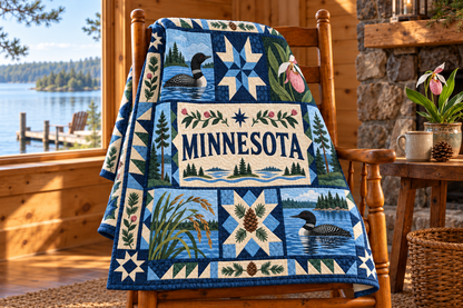 Minnesota North Star Home TD181026213 Quilt Blanket draped over a wooden chair in a setting inspired by the quilt design