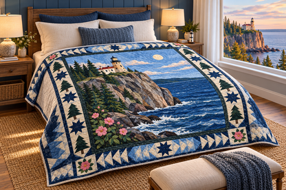 Minnesota Split Rock Light TD181026214 Quilt Blanket bed mockup in a design-matched room