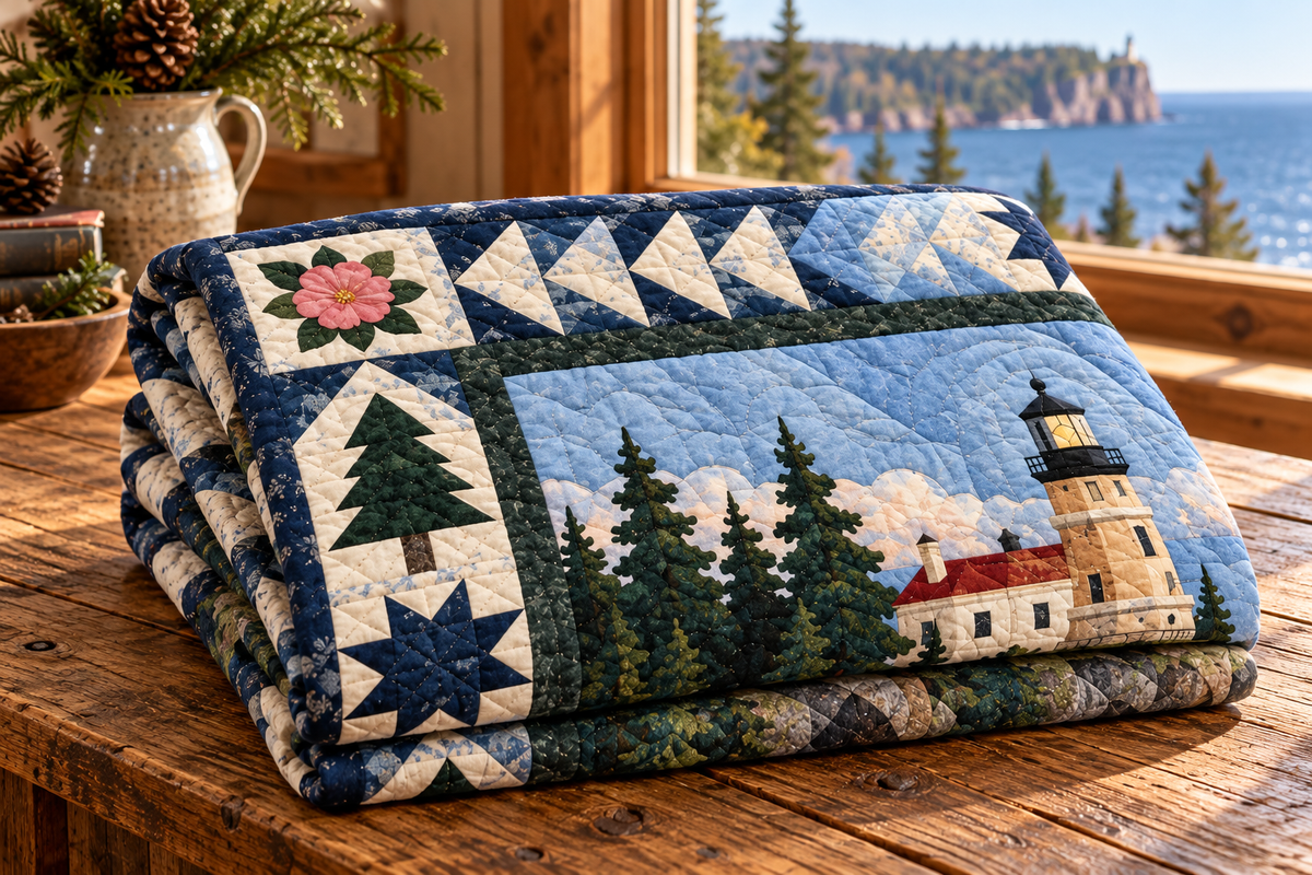 Minnesota Split Rock Light TD181026214 Quilt Blanket folded mockup