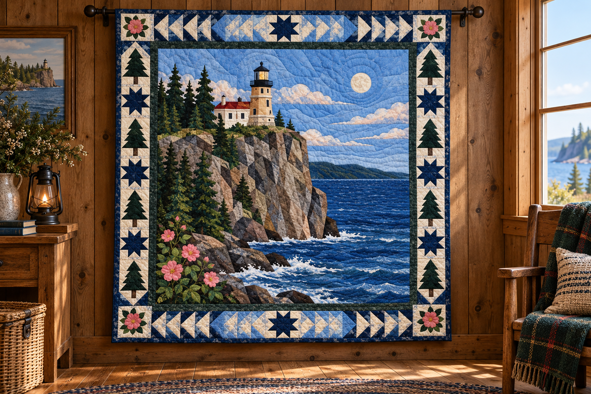 Minnesota Split Rock Light TD181026214 Quilt Blanket hanging mockup