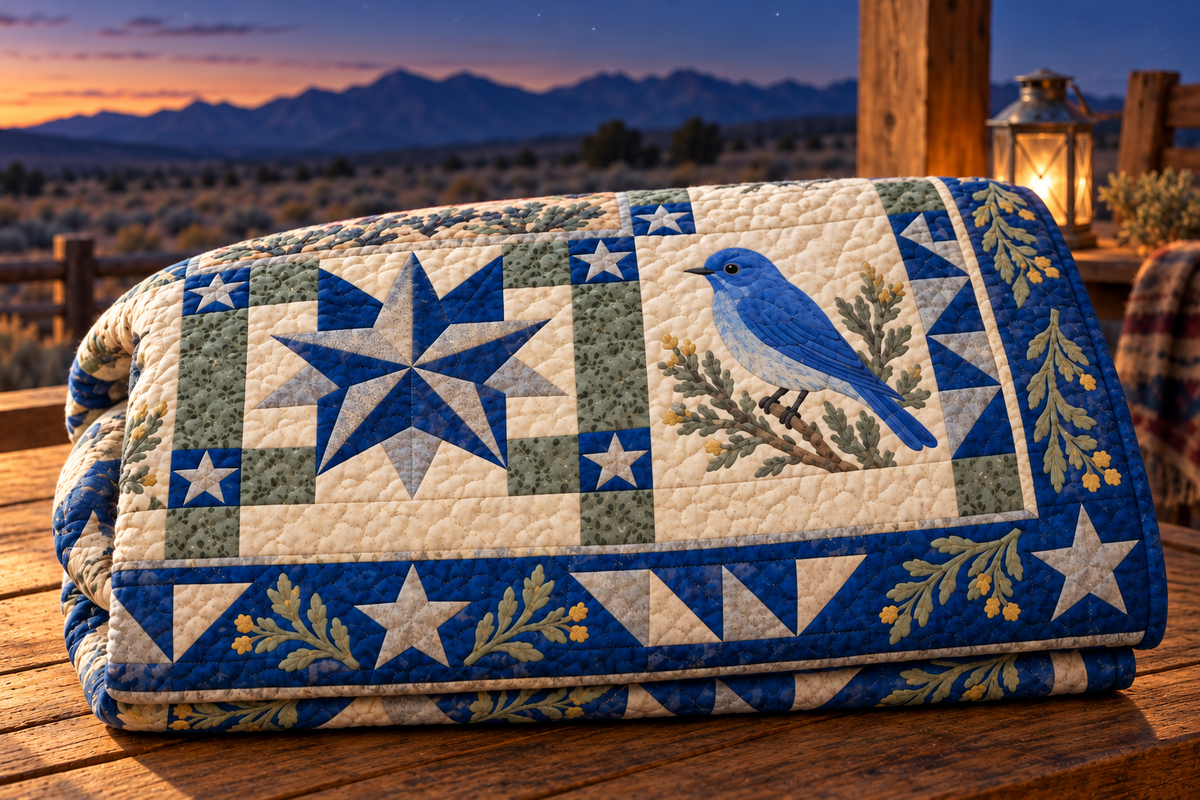 Nevada Silver State Starlight TD181026239 Quilt Blanket folded in a setting matching its design