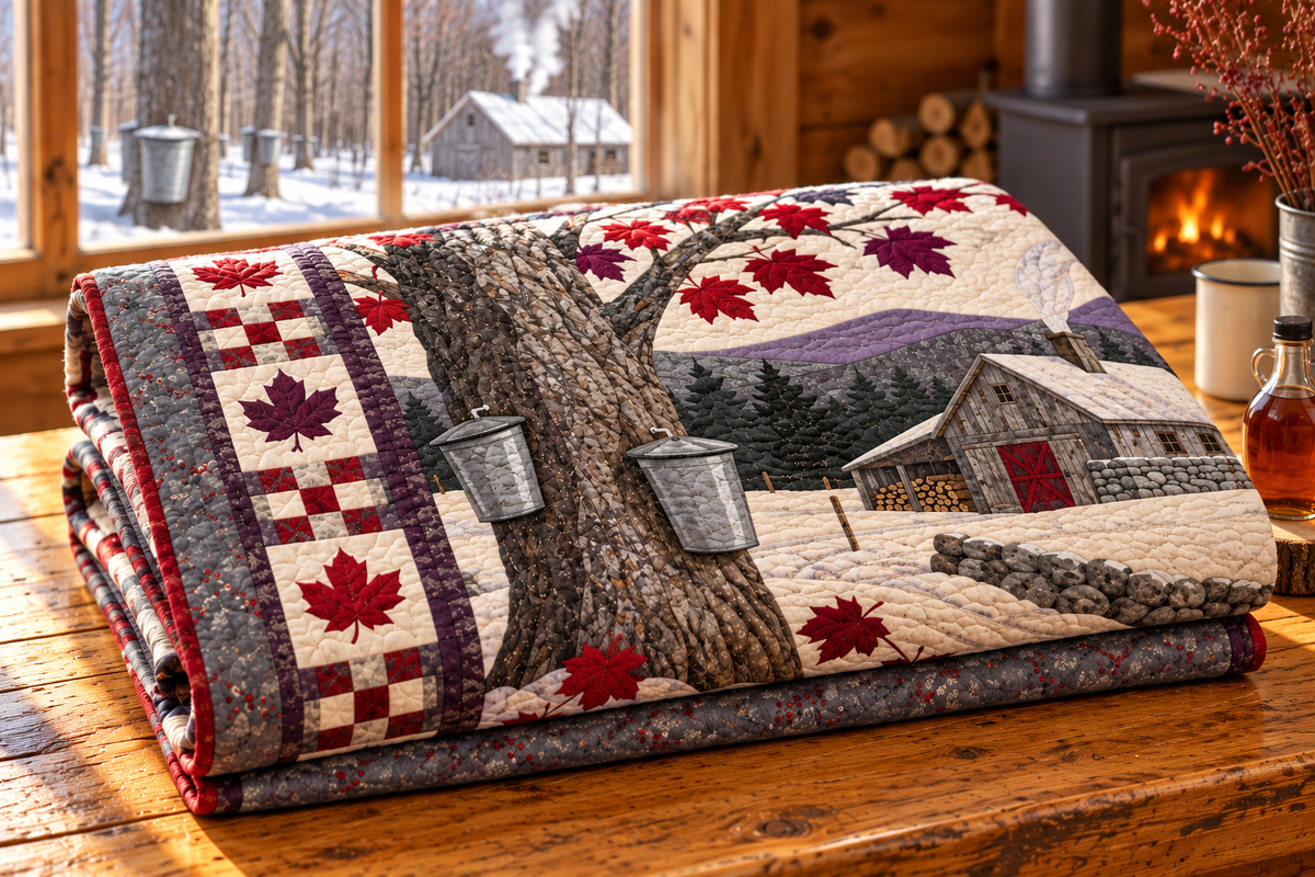 New Hampshire Sugarhouse Spring TD181026244 Quilt Blanket folded in a setting matching its design