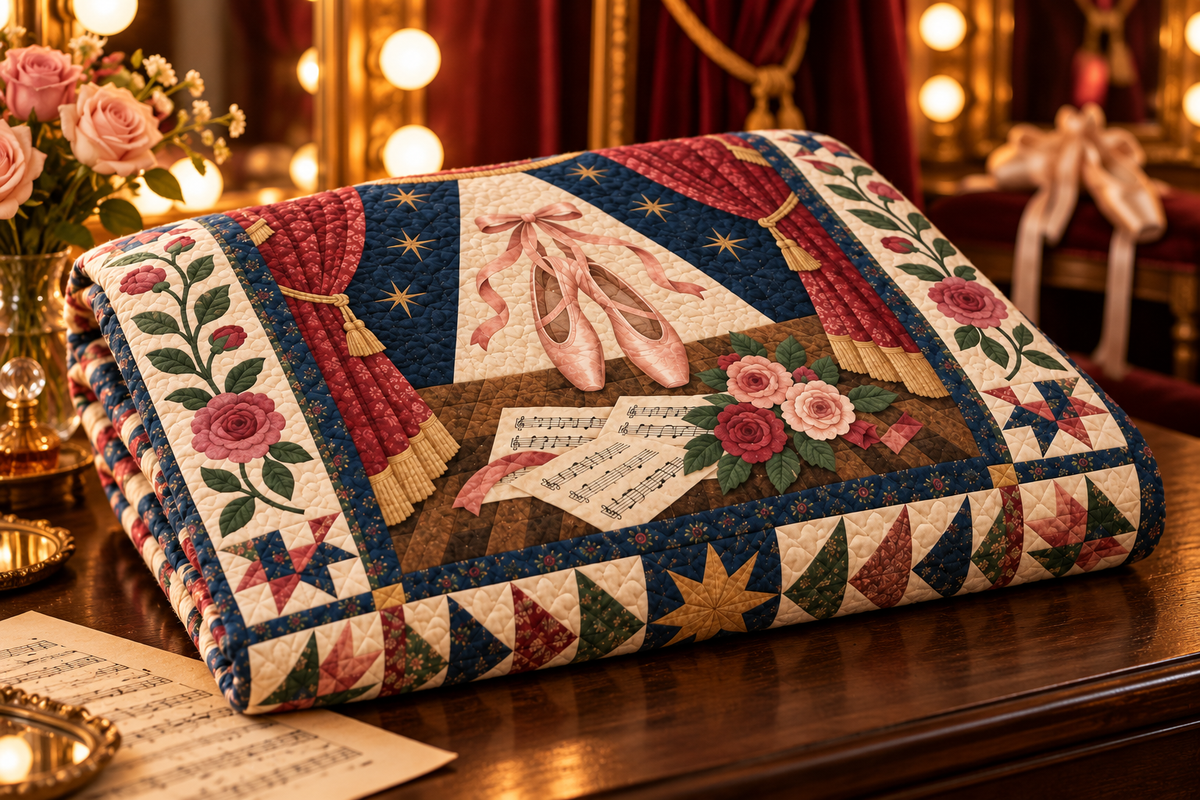 New York Broadway Overture TD181026258 Quilt Blanket folded in a setting matching its design