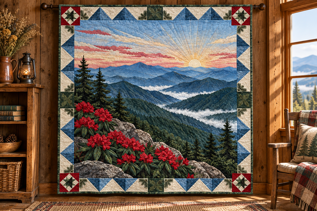 North Carolina Blue Ridge Dawn TD181026261 Quilt Blanket hanging mockup