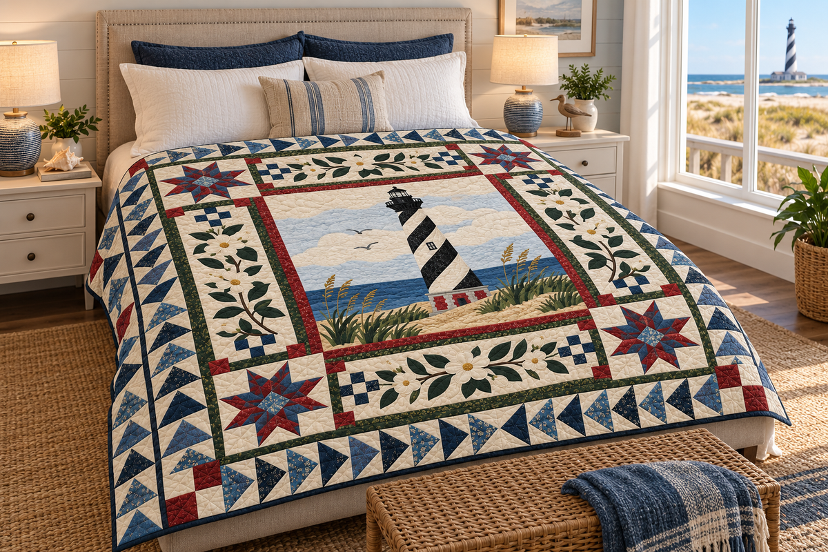 North Carolina Hatteras Spiral TD181026263 Quilt Blanket bed mockup in a design-matched room