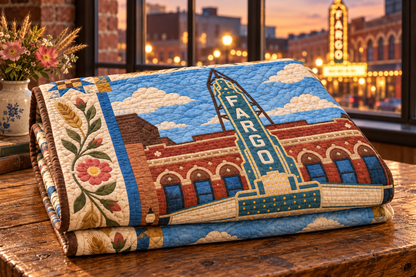 North Dakota Fargo Lights TD181026267 Quilt Blanket folded in a setting matching its design