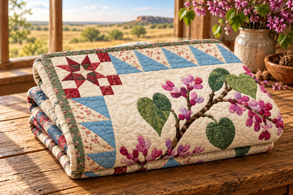Oklahoma Scissortail And Redbud TD181026278 Quilt Blanket folded mockup
