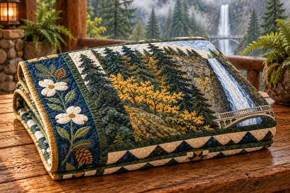 Oregon Multnomah Mist TD181026285 Quilt Blanket folded in a setting matching its design