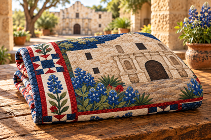 Texas Alamo Heirloom TD181026311 Quilt Blanket folded in a setting matching its design