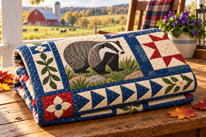 Wisconsin Badger State Pride TD181026341 Quilt Blanket folded in a setting matching its design