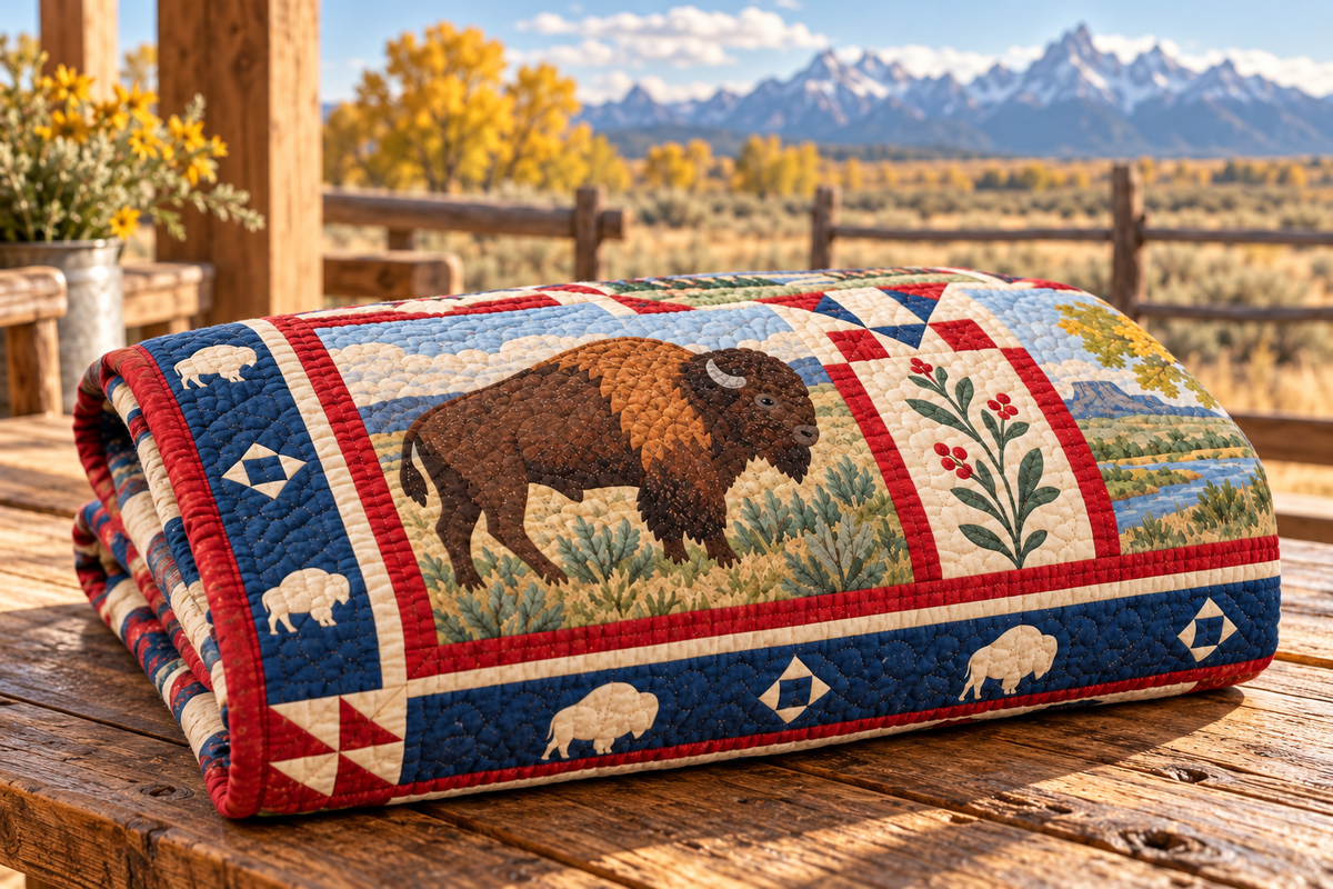 Wyoming Equality State Home TD181026346 Quilt Blanket folded in a setting matching its design