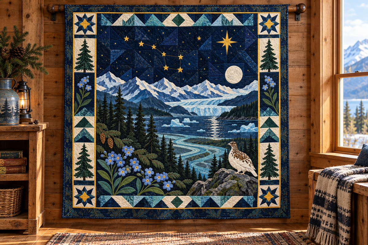 Alaska Night Garden TD181026405 Quilt Blanket hanging mockup