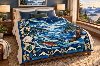 Alaska Mosaic Horizons TD181026409 Quilt Blanket bed mockup in a design-matched room