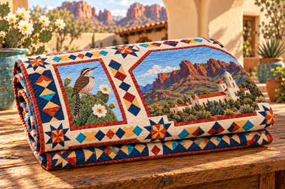 Arizona Landmark Windows TD181026433 Quilt Blanket folded in a setting matching its design